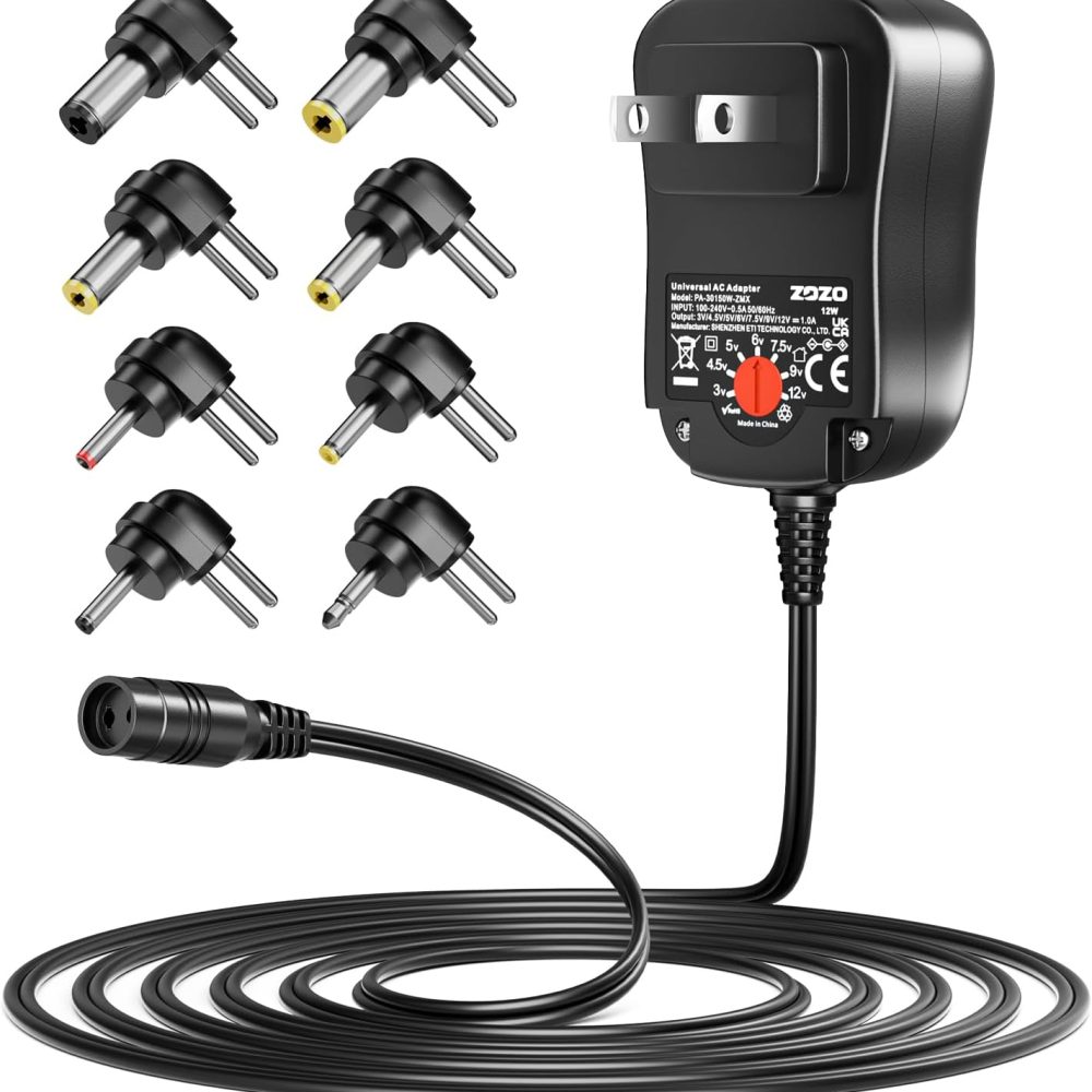 ZOZO 12W Universal AC DC Adapter 3V 4.5V 5V 6V 7.5V 9V 12V 1A Power Supply