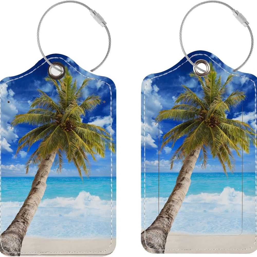 2 Pack Cute PU Leather Luggage Tags for Suitcases,Travel Essentials
